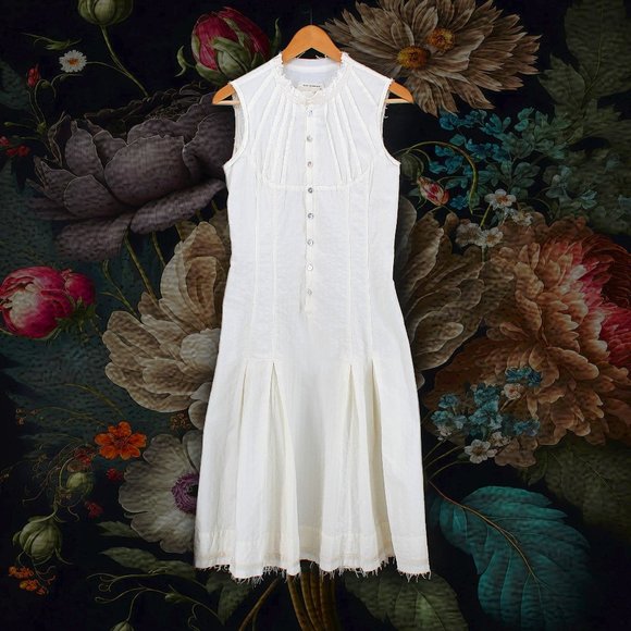 Gary Graham Sleeveless Dress 2006 Button Up Midi Pleated Vintage Cut High Neck S - Picture 7 of 16